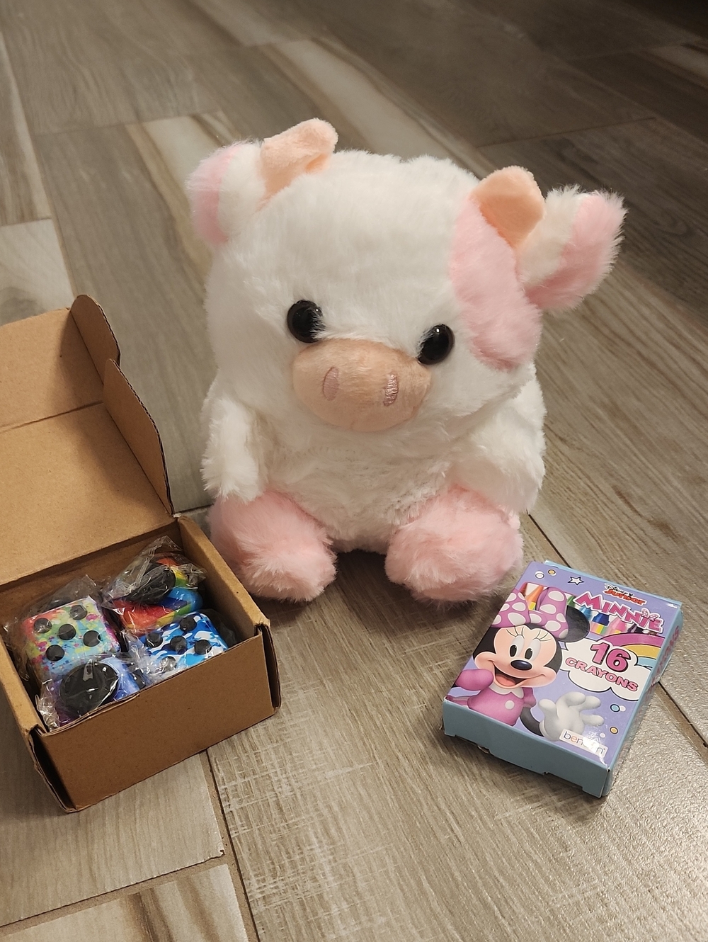 NWT Misc Kids Bundle- Cow Plushie, Crayons, 4 Pack Fidget Toys